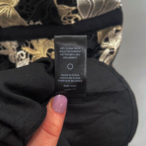 Adelyn Rae Lizette Dress Black Gold Champagne Lace Midi Small New With Tags - Picture 7 of 11